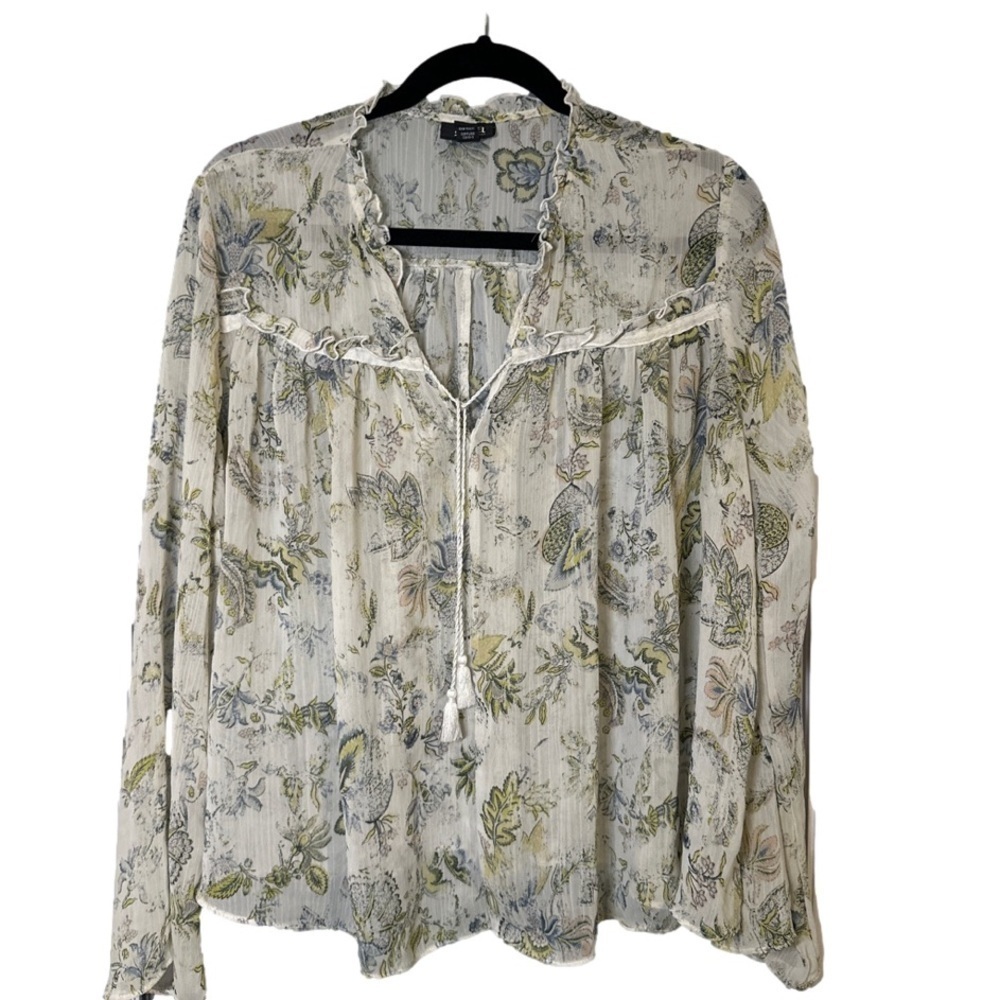 A.N.A. Size L Flowy Ruffled Collar Detail Flowered Print Blouse